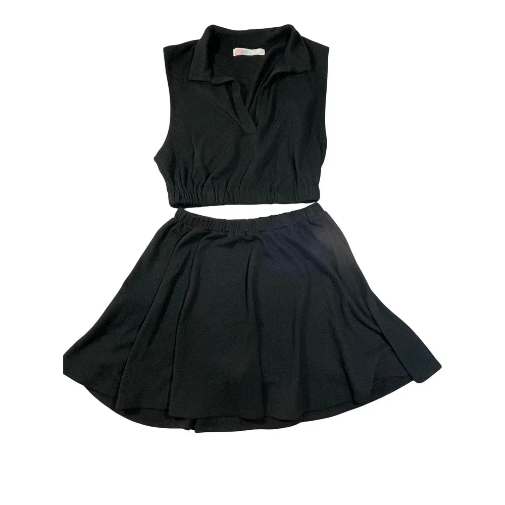 Free‎ People FP Beach Black Ace Terry Crop Top & Skort/Miniskirt Set Size Small